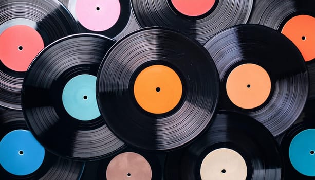 vinyl records backdrop full frame, AI generated image