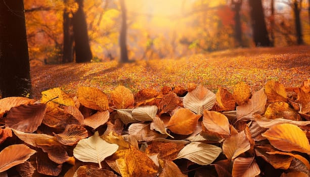 brown fallen leaves background, AI generated image