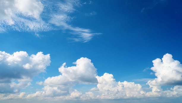 blue sky with fluffy white clouds, AI generated image
