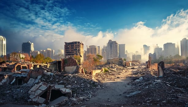 ruins of a modern city, AI generated image