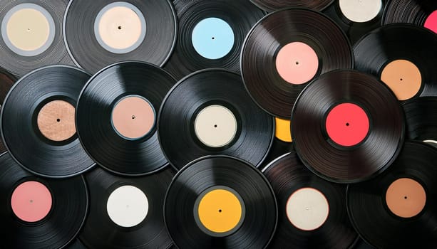 vinyl records backdrop full frame, AI generated image