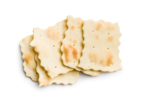 A crispy salted crackers isolated on a white background.