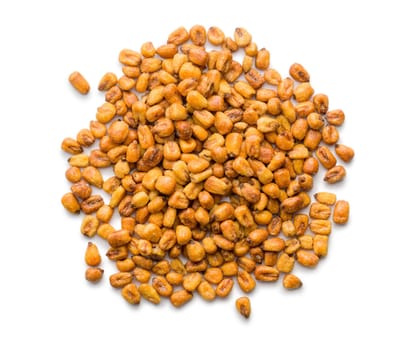 Roasted salted corn snack isolated on a white background.
