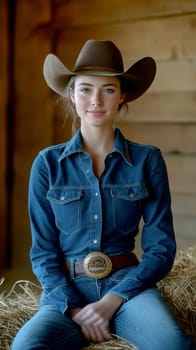 A beautiful cowgirl in jeans . AI generative.