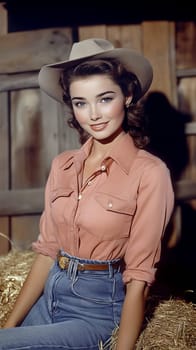 A beautiful cowgirl in jeans . AI generative.