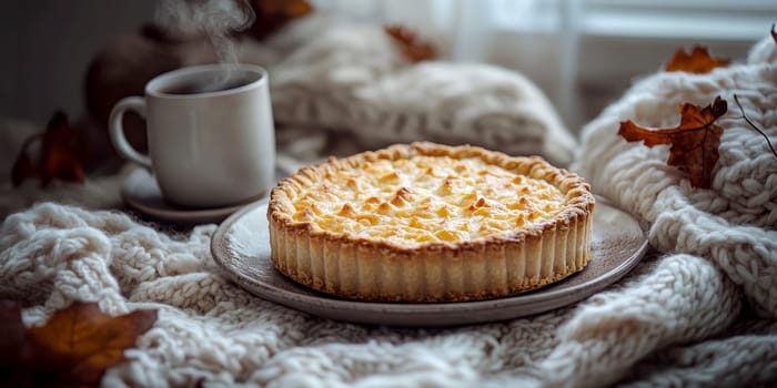 Freshly baked pies with filling. AI generative.