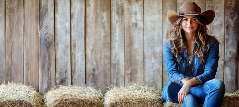 A beautiful cowgirl in jeans . AI generative.