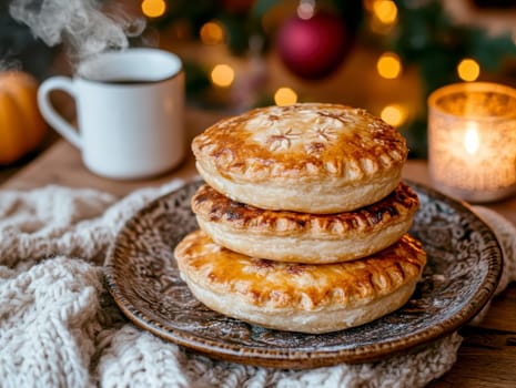 Freshly baked pies with filling. AI generative.