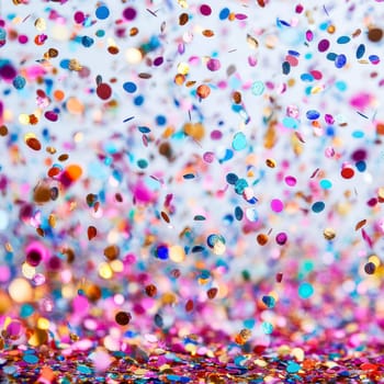coloured confetti as a white New Year's background. AI generative.