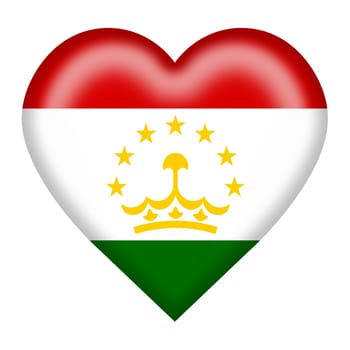 A Tajikistan flag heart button isolated on white with clipping path 3d illustration red white green yellow crown stars