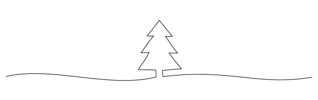 Tangled grungy scribble Christmas Pine Tree hand drawn with thin line, divider shape. Isolated on white background. Vector illustration