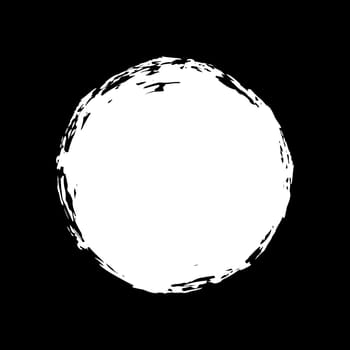 Hand painted grunge circle. White round blob hand drawn with ink brush on black background. Vector illustration