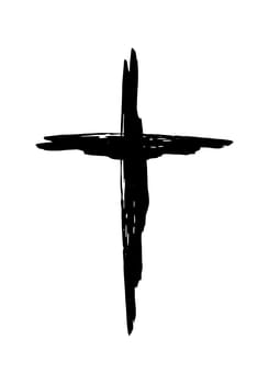 Handdrawn christian cross symbol, hand painted with ink brush. Vector illustration