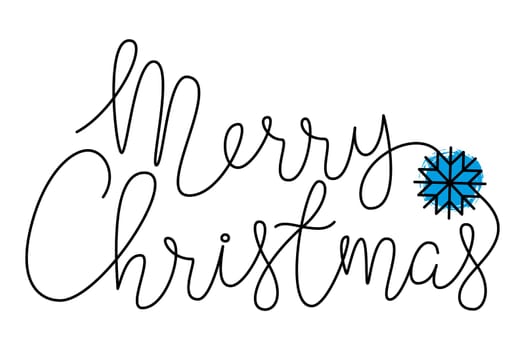 Merry Christmas lettering banner with snow flake hand drawn with thin line, divider shape. Isolated on white background. Vector illustration