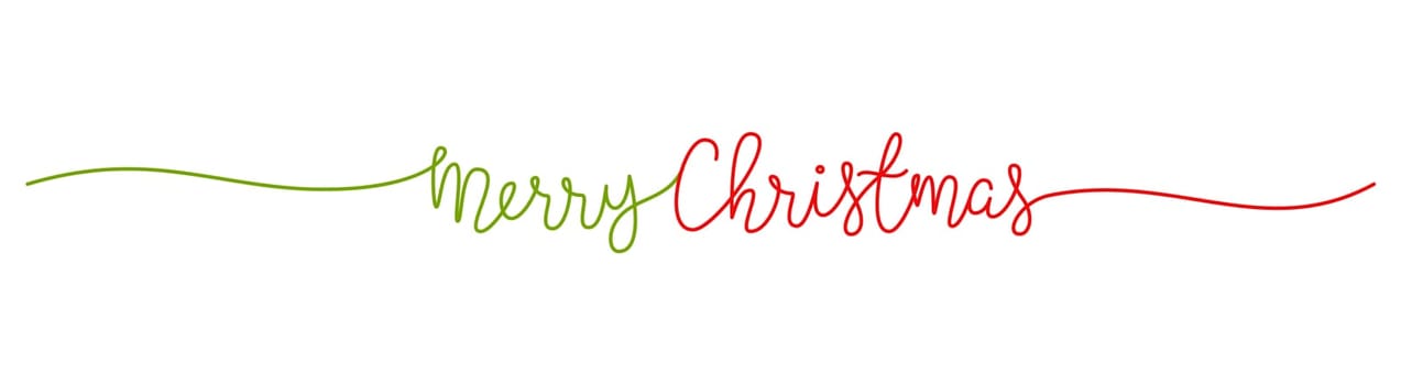 Merry Christmas lettering banner with snow flake hand drawn with thin line, divider shape. Isolated on white background. Vector illustration