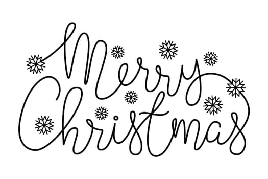 Merry Christmas lettering banner with snow flake hand drawn with thin line. Isolated on white background. Vector illustration