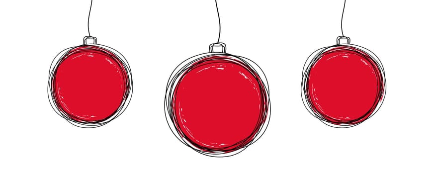Hand drawn Christmas pine tree ball ornament hanging on a string, holiday card style with copy space. Vector illustration isolated on white background