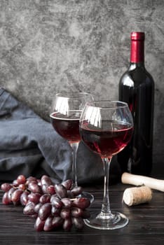 front view bottle wine with grapes