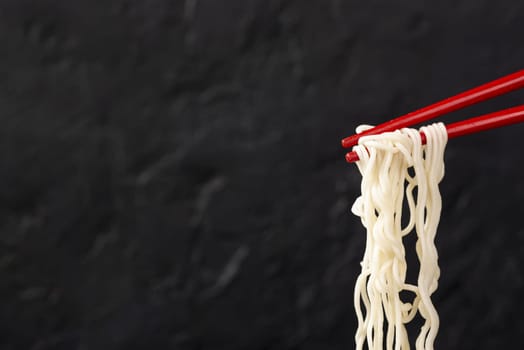 front view noodles chopsticks with copy space