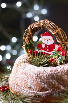 front view christmas cake with santa decoration