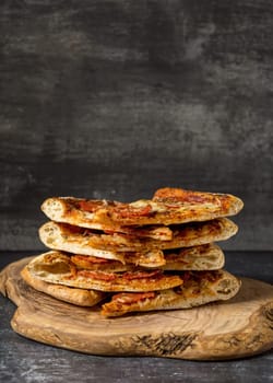 front view stack pizzas