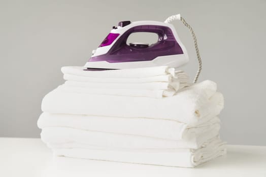 front view pile towels with iron