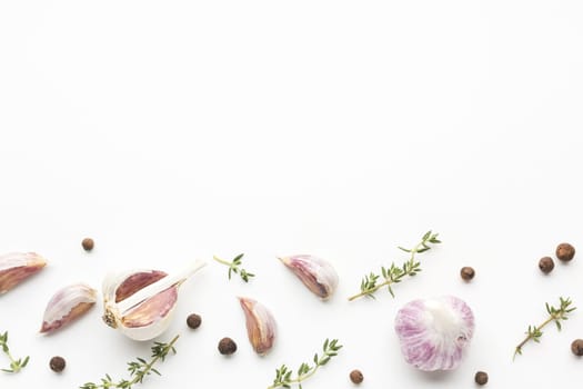 garlic herbs with copy space table