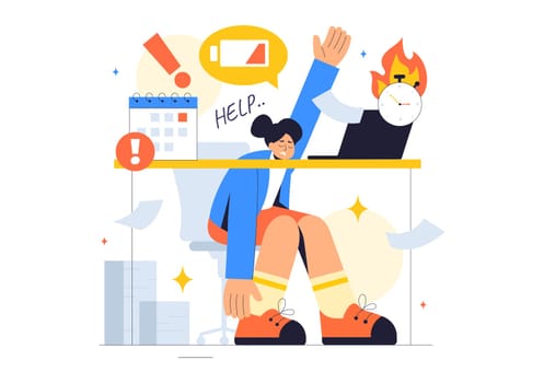 Work Burnout Prevention Vector Illustration Highlighting Emotional Burnout, Occupational Health, and Workplace Safety Concepts in a Flat Background