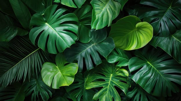 Tropical green leaves background creating a natural pattern