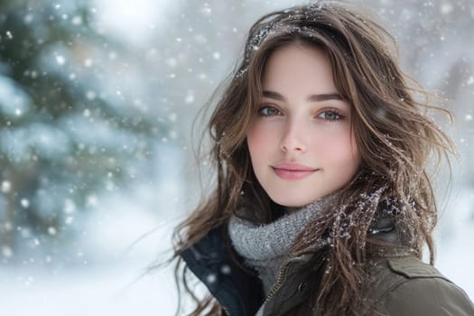 Beautiful young woman is enjoying a snowy winter day outdoors