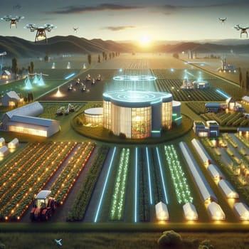 Futuristic farm with automated technology and smart agriculture systems. High quality AI-generated photo.