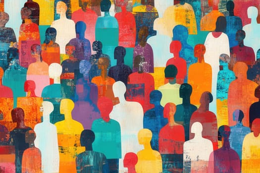 Colorful crowd of people forming a community, representing diversity, inclusion and teamwork