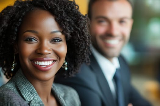Happy multi ethnic business team smiling in modern office