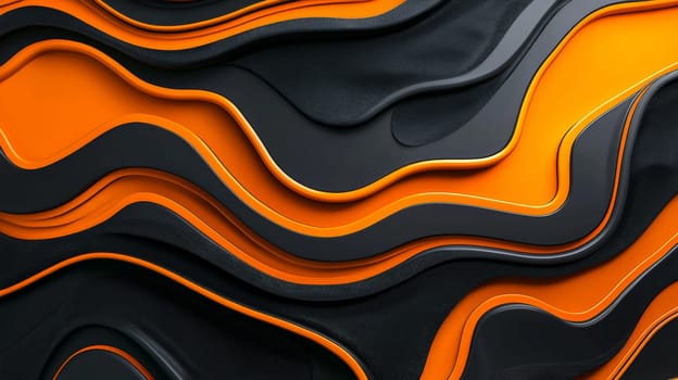 A vivid abstract background rendered in 3D, featuring the energetic contrast of orange and black. The design exhibits depth, texture, and modern aesthetics, making it ideal for visual presentations, creative projects, or digital art themes that emphasize boldness and innovation.
