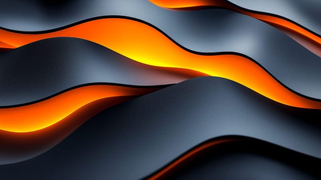 A vivid abstract background rendered in 3D, featuring the energetic contrast of orange and black. The design exhibits depth, texture, and modern aesthetics, making it ideal for visual presentations, creative projects, or digital art themes that emphasize boldness and innovation.