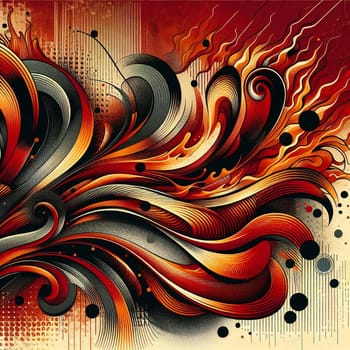 An abstract digital painting featuring swirling flames and ornate scrollwork, combining fiery energy with intricate details. High quality AI-generated photo.