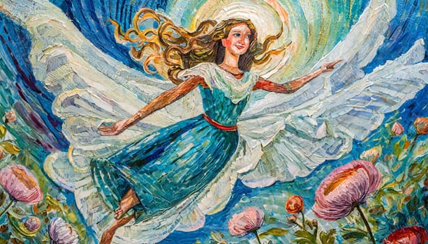 Angel In Flight - Vibrant Oil Painting