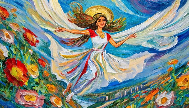 Colorful Abstract Artwork Of A Joyful Woman In Nature - Generative Art