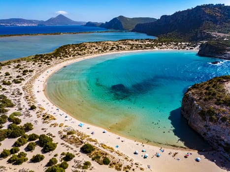View of Voidokilia Beach, in Messinia, Greece.