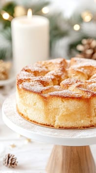 Donuts topped with powdered sugar on wooden platter, ideal dessert background, AI Generated