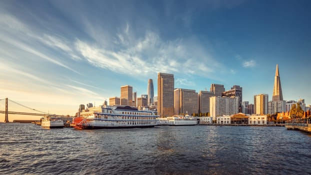 the skyline of san francisco during sunrise
