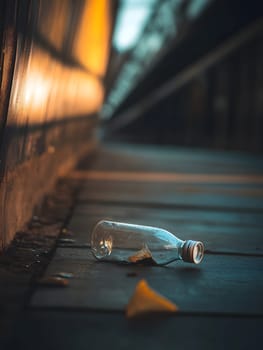 Empty Bottle waste debris on the ground. Glass Trash litter on the bottom