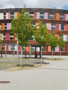 DESSAU - AUGUST 05, 2018: Dessau - August 05, 2018:   DESSAU - AUGUST 05, 2018:Environment and colorful facade of the Federal Environment Agency in Dessau