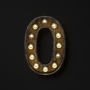 Light bulb glowing Number 0 ZERO 3D rendering illustration isolated on black background