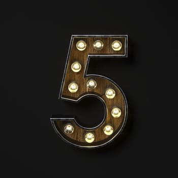 Light bulb glowing Number 5 FIVE 3D rendering illustration isolated on black background