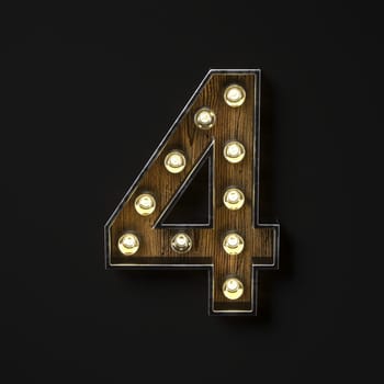 Light bulb glowing Number 4 FOUR 3D rendering illustration isolated on black background