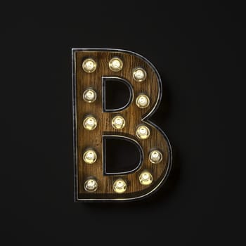Light bulb glowing Letter B 3D rendering illustration isolated on black background