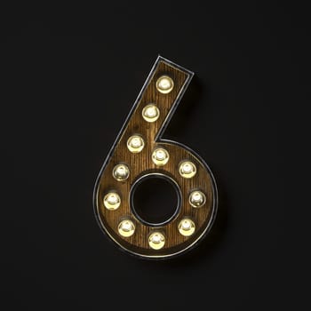 Light bulb glowing Number 6 SIX 3D rendering illustration isolated on black background