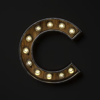 Light bulb glowing Letter C 3D rendering illustration isolated on black background