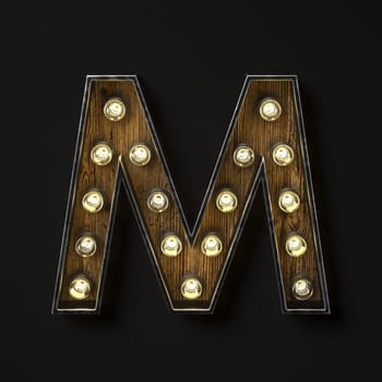 Light bulb glowing Letter M 3D rendering illustration isolated on black background